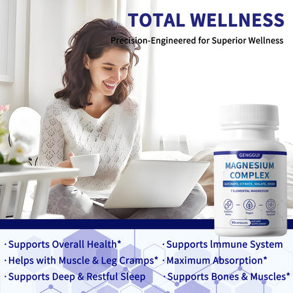 Magnesium Complex 1000mg with 8 Types - Glycinate, Citrate, Malate - Supports Muscle Relaxation, Bone Health, Energy Production & Sleep - High Absorption, Non-GMO, Vegan Capsules, 90 Count (001) - dailyvitalstore