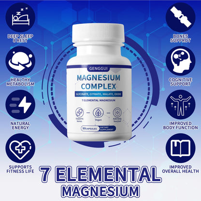 Magnesium Complex 1000mg with 8 Types - Glycinate, Citrate, Malate - Supports Muscle Relaxation, Bone Health, Energy Production & Sleep - High Absorption, Non-GMO, Vegan Capsules, 90 Count (001) - dailyvitalstore