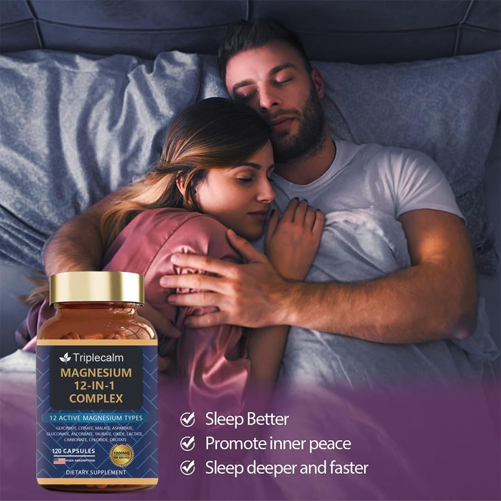 Magnesium Complex 12 in 1 Supplement - 12 Elemental 1000mg - Magnesium Glycinate, Citrate, Malate, Taurate - High Absorption,for Muscle, Nerve & Sleep Support - 120 Capsules - dailyvitalstore