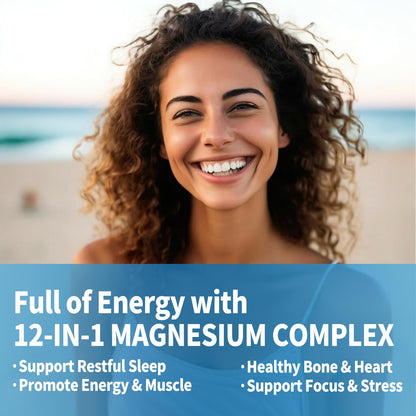 Magnesium Complex 12 in 1 Supplement for Women & Men 700mg, Magnesium Glycinate with Vitamin D3 K2, Citrate Malate Oxide Taurate Aspartate Orotate, for Relaxation, Heart, Energy, Muscle, 120 Capsules - dailyvitalstore