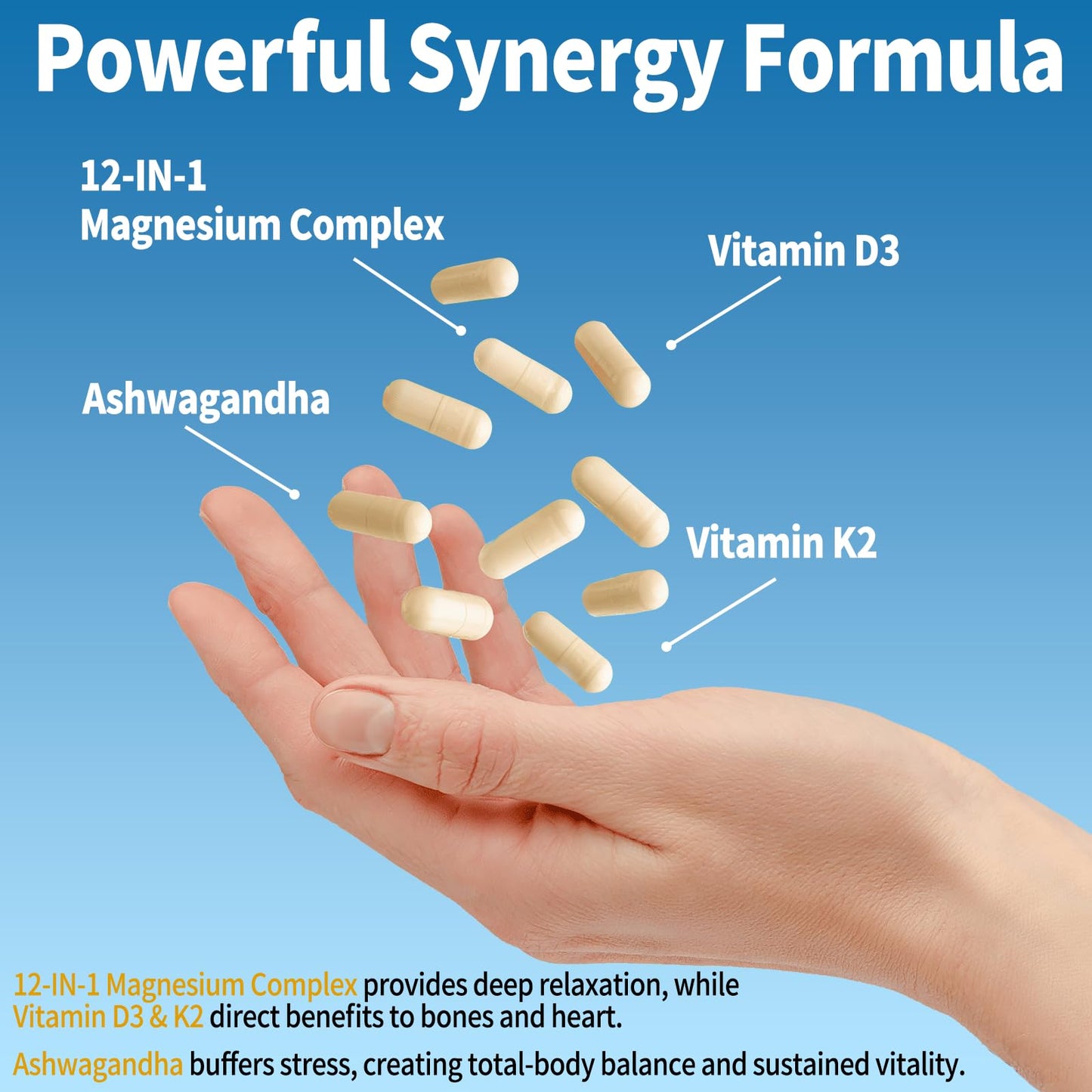 Magnesium Complex 12 in 1 Supplement for Women & Men 700mg, Magnesium Glycinate with Vitamin D3 K2, Citrate Malate Oxide Taurate Aspartate Orotate, for Relaxation, Heart, Energy, Muscle, 120 Capsules - dailyvitalstore