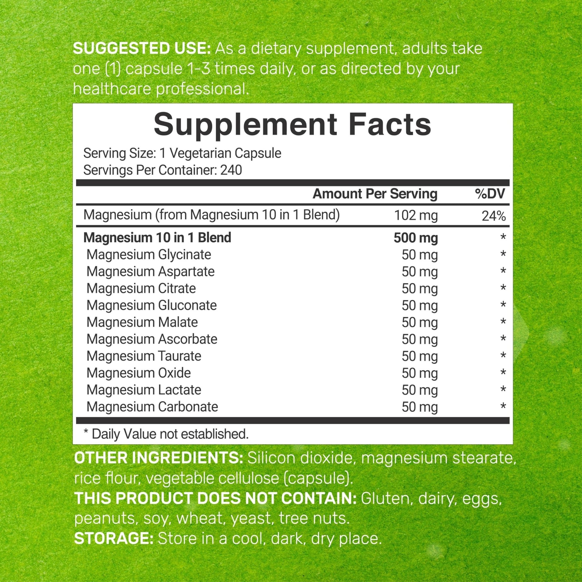 Magnesium Complex 500mg, 240 Veggie Capsules – 10-in-1 Glycinate, Citrate, Malate, Oxide, & More – 100% Chelated for Easy Absorption – Essential Mineral Supplement – Non-GMO - dailyvitalstore