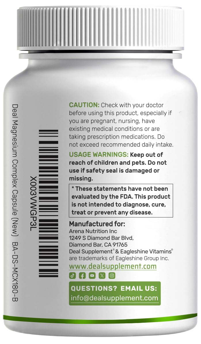 Magnesium Complex 500mg, 240 Veggie Capsules – 10-in-1 Glycinate, Citrate, Malate, Oxide, & More – 100% Chelated for Easy Absorption – Essential Mineral Supplement – Non-GMO - dailyvitalstore