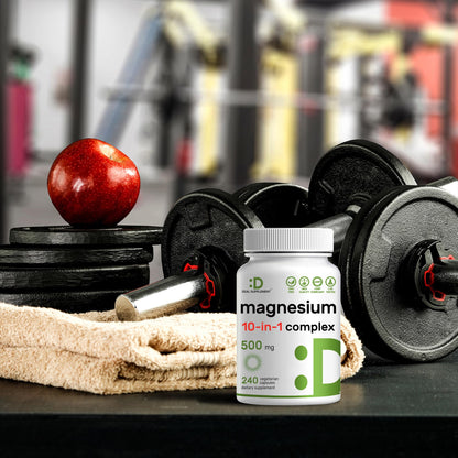Magnesium Complex 500mg, 240 Veggie Capsules – 10-in-1 Glycinate, Citrate, Malate, Oxide, & More – 100% Chelated for Easy Absorption – Essential Mineral Supplement – Non-GMO - dailyvitalstore