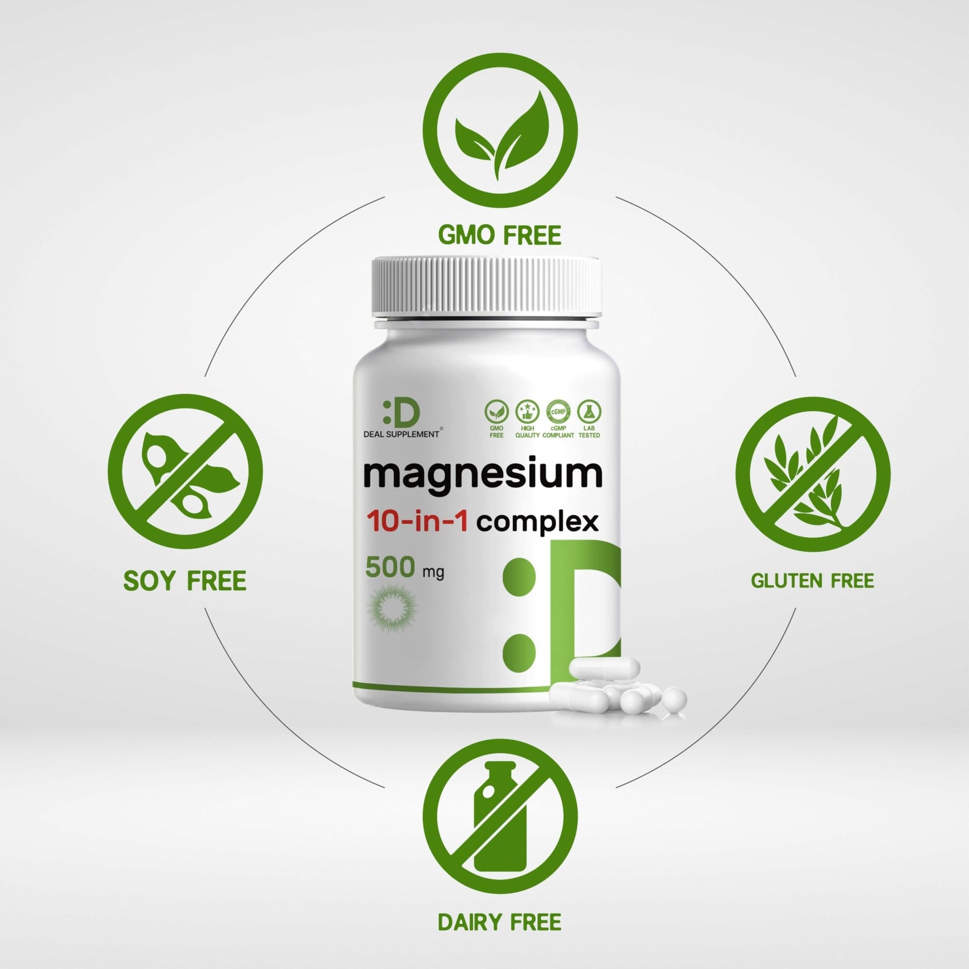 Magnesium Complex 500mg, 240 Veggie Capsules – 10-in-1 Glycinate, Citrate, Malate, Oxide, & More – 100% Chelated for Easy Absorption – Essential Mineral Supplement – Non-GMO - dailyvitalstore