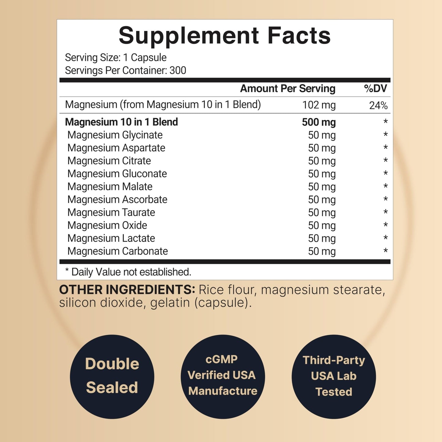 Magnesium Complex 500mg, 300 Capsules | 10-in-1 Magnesium Glycinate, Citrate, Malate & More | Chelated Form for Easy Absorption | Non-GMO - dailyvitalstore