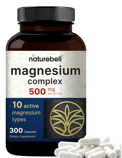 Magnesium Complex 500mg, 300 Capsules | 10-in-1 Magnesium Glycinate, Citrate, Malate & More | Chelated Form for Easy Absorption | Non-GMO - dailyvitalstore