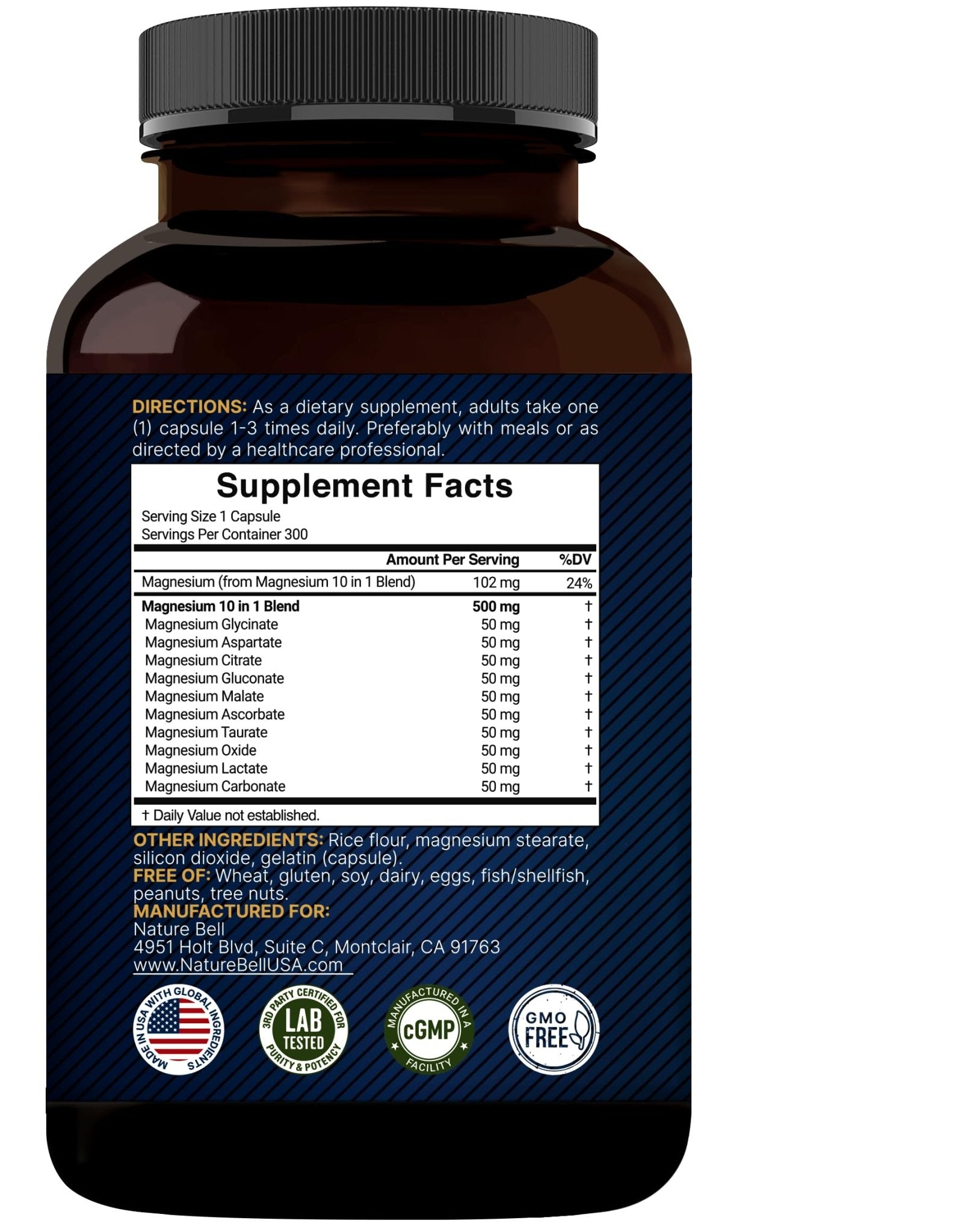 Magnesium Complex 500mg, 300 Capsules | 10-in-1 Magnesium Glycinate, Citrate, Malate & More | Chelated Form for Easy Absorption | Non-GMO - dailyvitalstore
