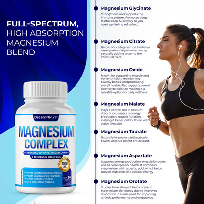 Magnesium Complex 7 Elemental Magnesium Supplement 1000mg – Magnesium Glycinate, Citrate, Malate, Taurate, Oxide, Aspartate, Orotate Non-GMO 90 Capsules - dailyvitalstore