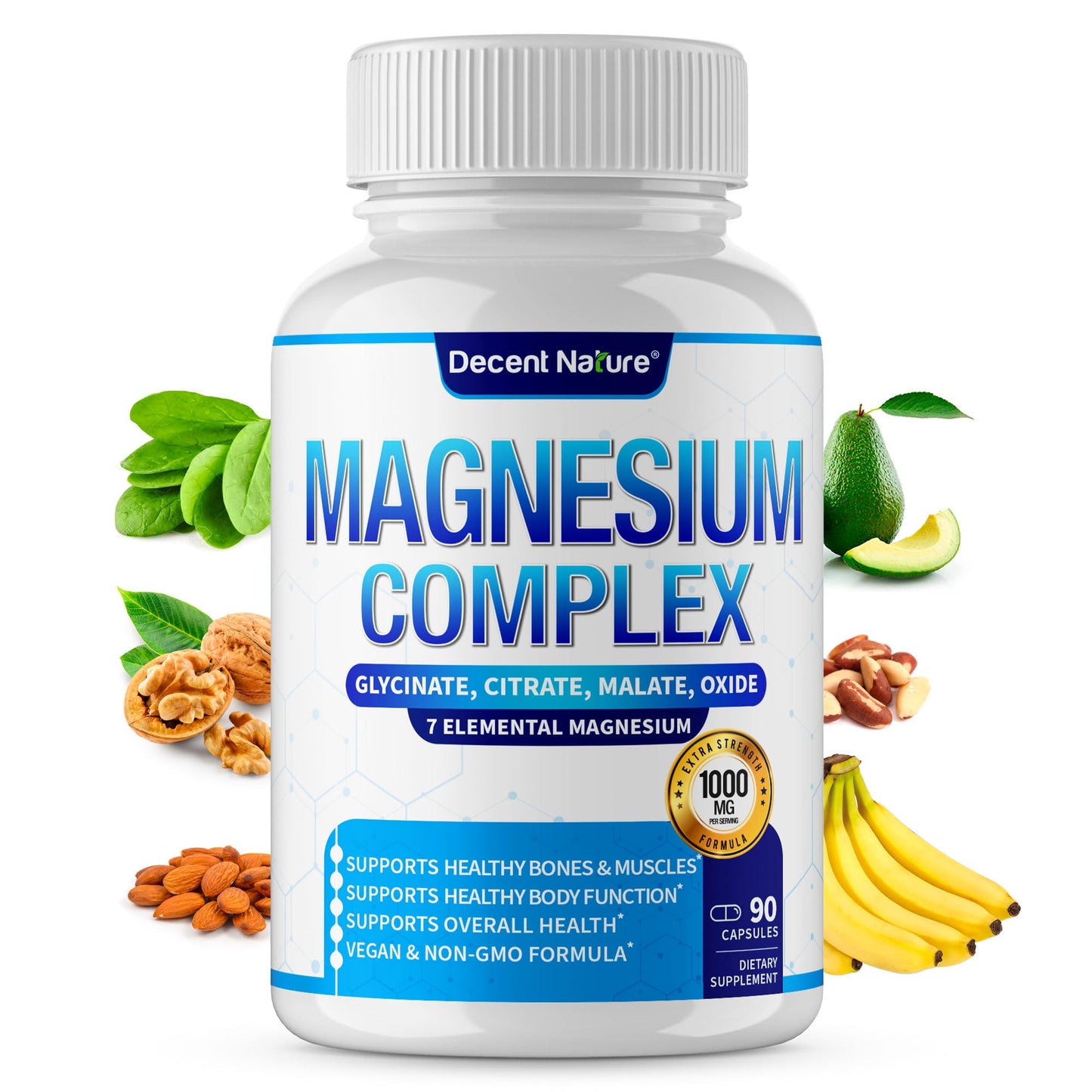 Magnesium Complex 7 Elemental Magnesium Supplement 1000mg – Magnesium Glycinate, Citrate, Malate, Taurate, Oxide, Aspartate, Orotate Non-GMO 90 Capsules - dailyvitalstore