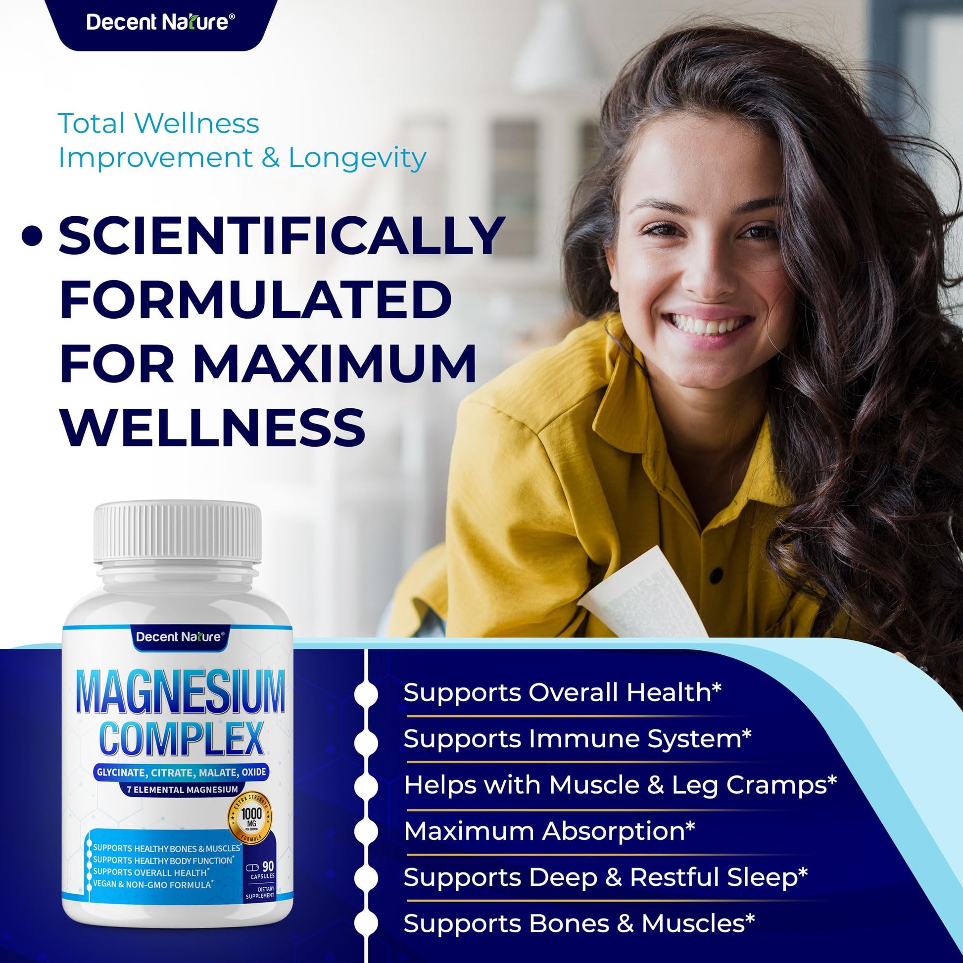 Magnesium Complex 7 Elemental Magnesium Supplement 1000mg – Magnesium Glycinate, Citrate, Malate, Taurate, Oxide, Aspartate, Orotate Non-GMO 90 Capsules - dailyvitalstore