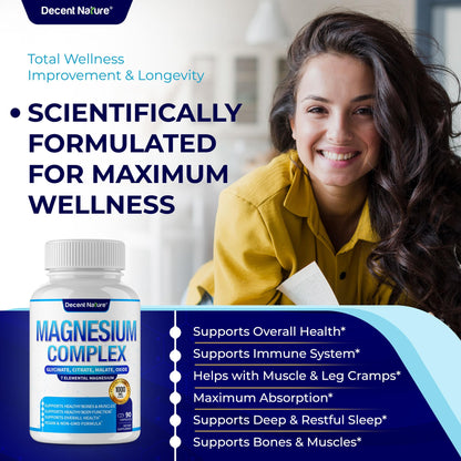 Magnesium Complex 7 Elemental Magnesium Supplement 1000mg – Magnesium Glycinate, Citrate, Malate, Taurate, Oxide, Aspartate, Orotate Non-GMO 90 Capsules - dailyvitalstore