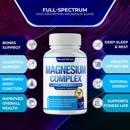 Magnesium Complex 7 Elemental Magnesium Supplement 1000mg – Magnesium Glycinate, Citrate, Malate, Taurate, Oxide, Aspartate, Orotate Non-GMO 90 Capsules - dailyvitalstore