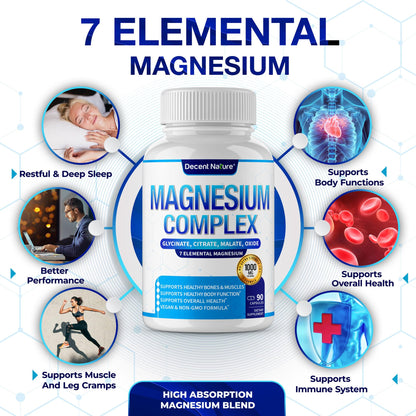 Magnesium Complex 7 Elemental Magnesium Supplement 1000mg – Magnesium Glycinate, Citrate, Malate, Taurate, Oxide, Aspartate, Orotate Non-GMO 90 Capsules - dailyvitalstore