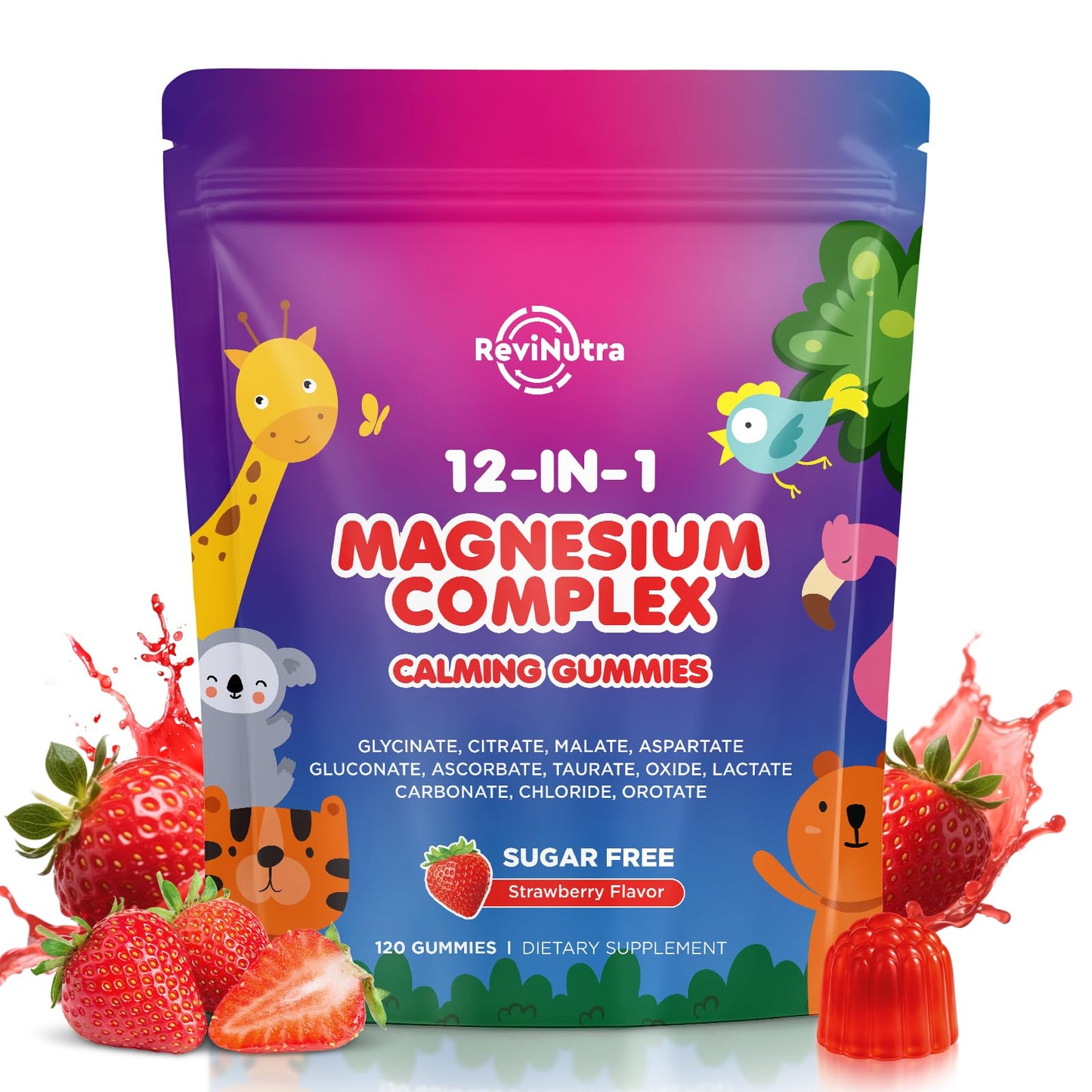 Magnesium Complex 700mg - 12 in 1 Magnesium Gummies with Glycinate, Citrate, Malate, Oxide, Taurate, Aspartate, Orotate - Supports Relaxation, Muscle & Heart - Sugar Free Strawberry 120 Count - dailyvitalstore
