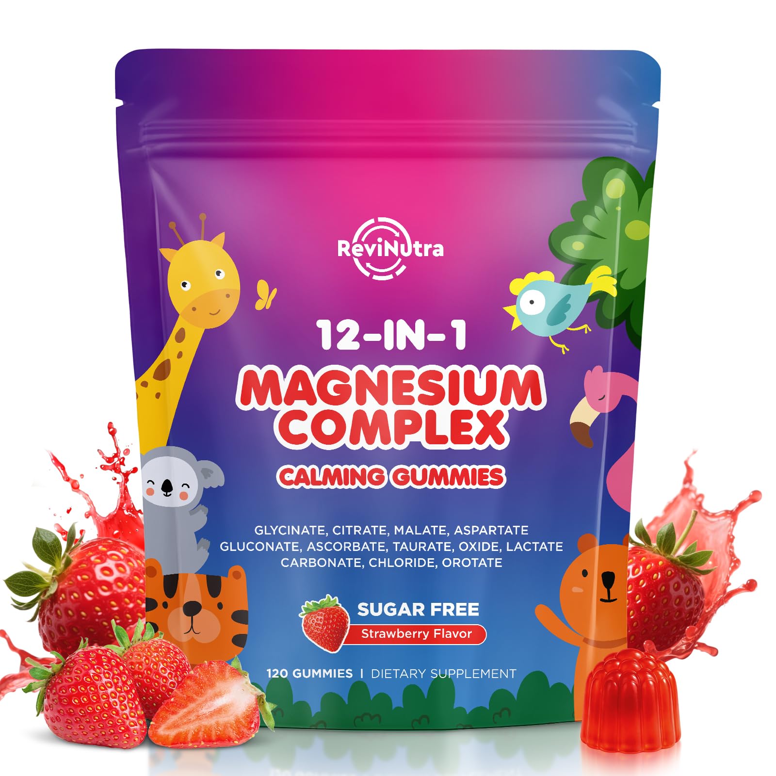 Magnesium Complex 700mg - 12 in 1 Magnesium Gummies with Glycinate, Citrate, Malate, Oxide, Taurate, Aspartate, Orotate - Supports Relaxation, Muscle & Heart - Sugar Free Strawberry 120 Count - dailyvitalstore