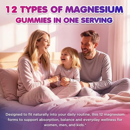 Magnesium Complex 700mg - 12 in 1 Magnesium Gummies with Glycinate, Citrate, Malate, Oxide, Taurate, Aspartate, Orotate - Supports Relaxation, Muscle & Heart - Sugar Free Strawberry 120 Count - dailyvitalstore