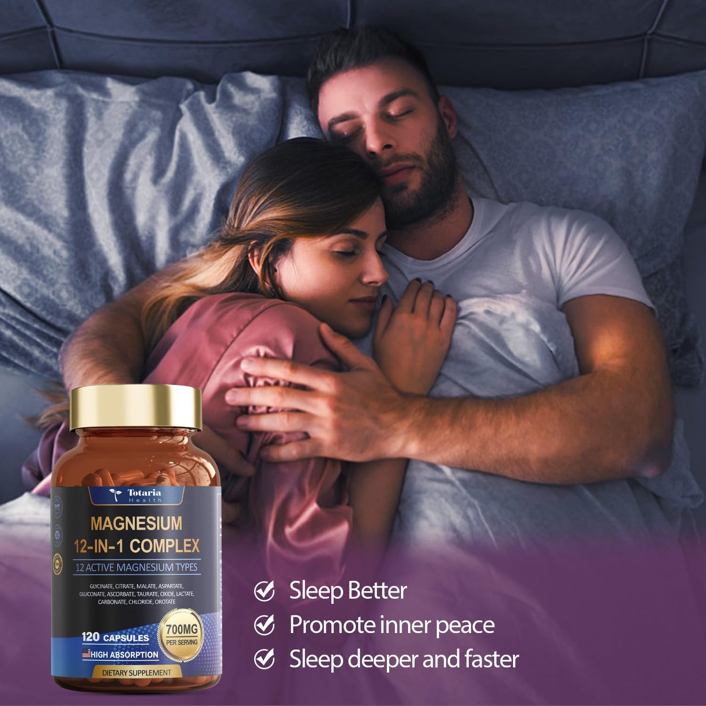 Magnesium Complex 700mg 12 in 1 Magnesium Supplement with Glycinate Citrate Malate Oxide Taurate Aspartate Orotate Magnesium Relaxation,Muscle,Heart Support, Vegan 120 Capsules 2PK - dailyvitalstore