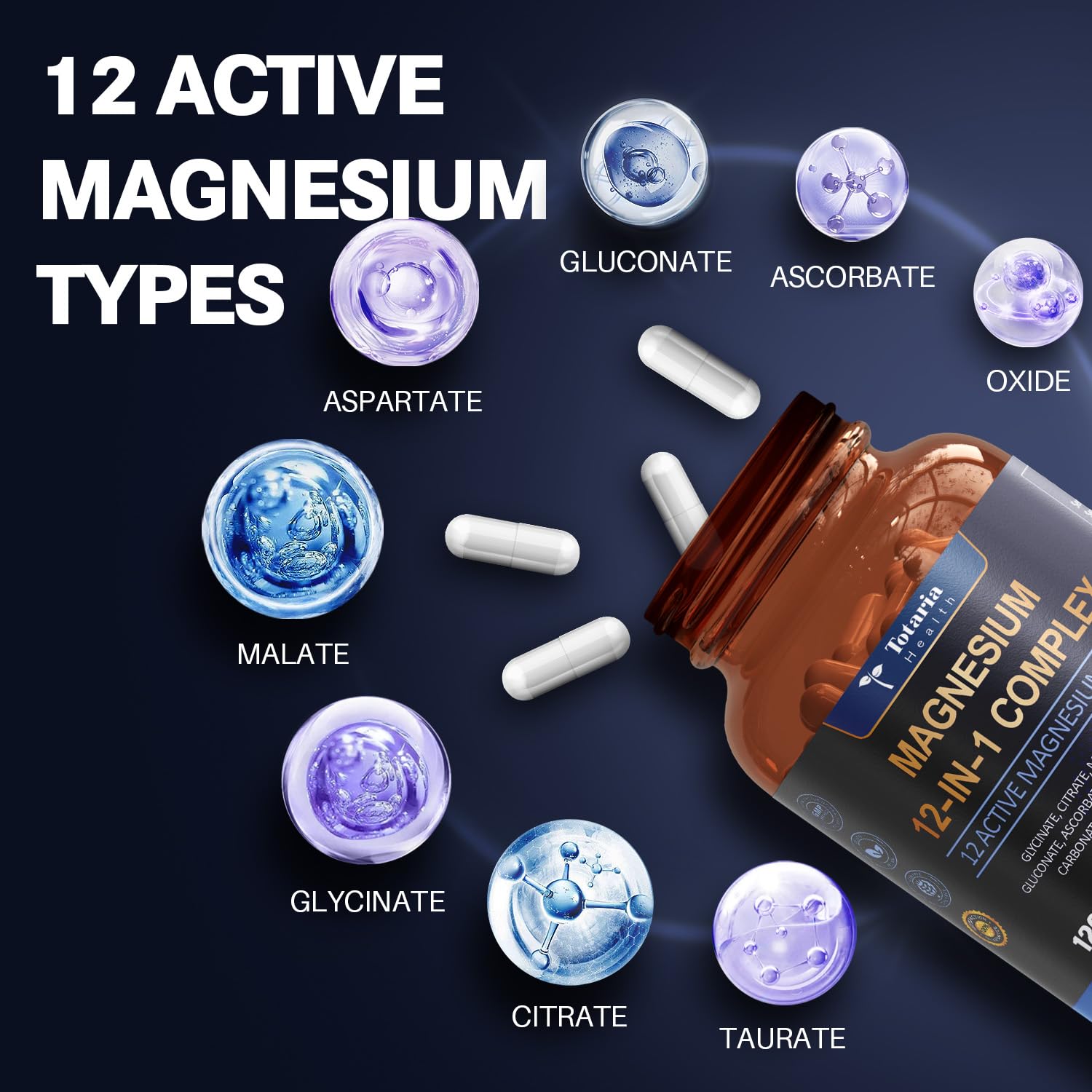 Magnesium Complex 700mg 12 in 1 Magnesium Supplement with Glycinate Citrate Malate Oxide Taurate Aspartate Orotate Magnesium Relaxation,Muscle,Heart Support, Vegan 120 Capsules 2PK - dailyvitalstore