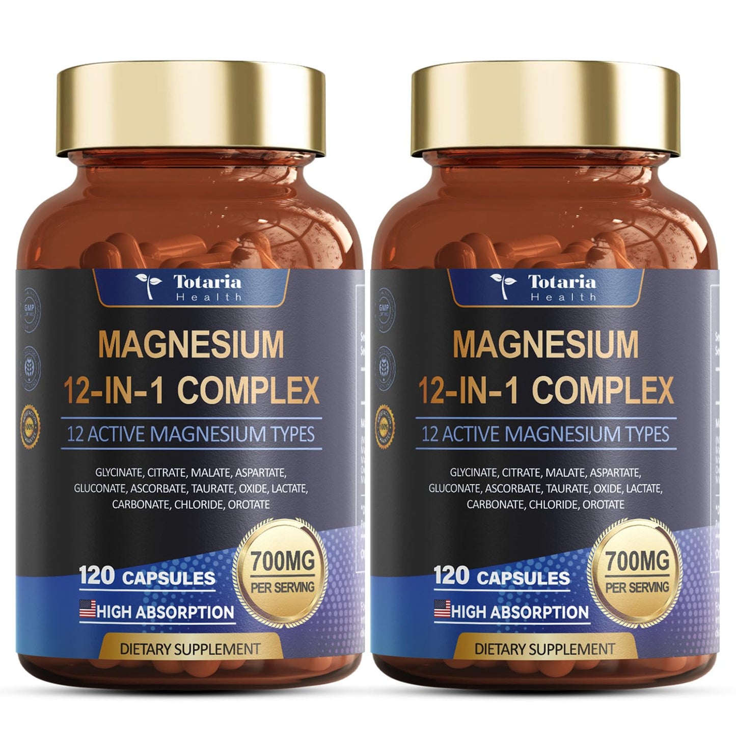 Magnesium Complex 700mg 12 in 1 Magnesium Supplement with Glycinate Citrate Malate Oxide Taurate Aspartate Orotate Magnesium Relaxation,Muscle,Heart Support, Vegan 120 Capsules 2PK - dailyvitalstore
