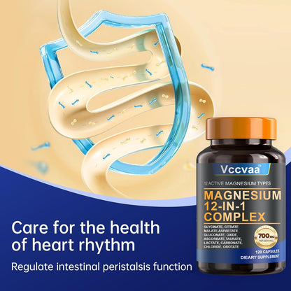 Magnesium Complex 700mg – 12-in-1 Magnesium Supplement with Glycinate, Citrate, Malate, Oxide, Taurate & More – High Absorption for Muscle, Heart, Sleep, Bone, Nerve Support –120 Capsules - dailyvitalstore