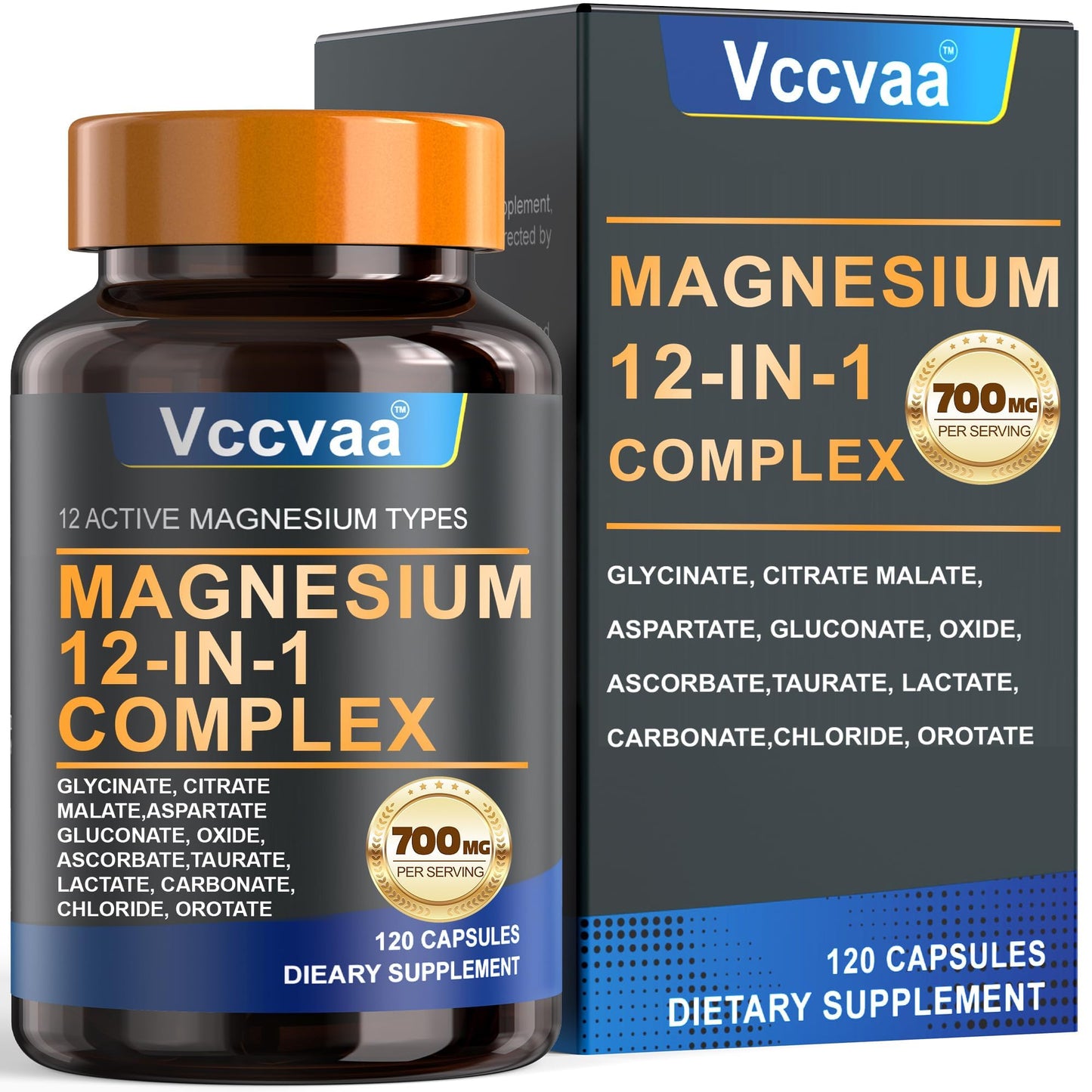 Magnesium Complex 700mg – 12-in-1 Magnesium Supplement with Glycinate, Citrate, Malate, Oxide, Taurate & More – High Absorption for Muscle, Heart, Sleep, Bone, Nerve Support –120 Capsules - dailyvitalstore