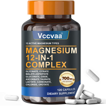 Magnesium Complex 700mg – 12-in-1 Magnesium Supplement with Glycinate, Citrate, Malate, Oxide, Taurate & More – High Absorption for Muscle, Heart, Sleep, Bone, Nerve Support –120 Capsules (1 Pack) - dailyvitalstore