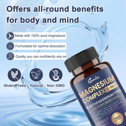 Magnesium Complex 700mg, 12 in 1 Magnesium Supplement with Glycinate, Citrate, Malate, Oxide, Taurate & Orotate, High Absorption Magnesium for Sleep, Muscle, Nerve & Heart Support, Vegan, 120 Capsules - dailyvitalstore