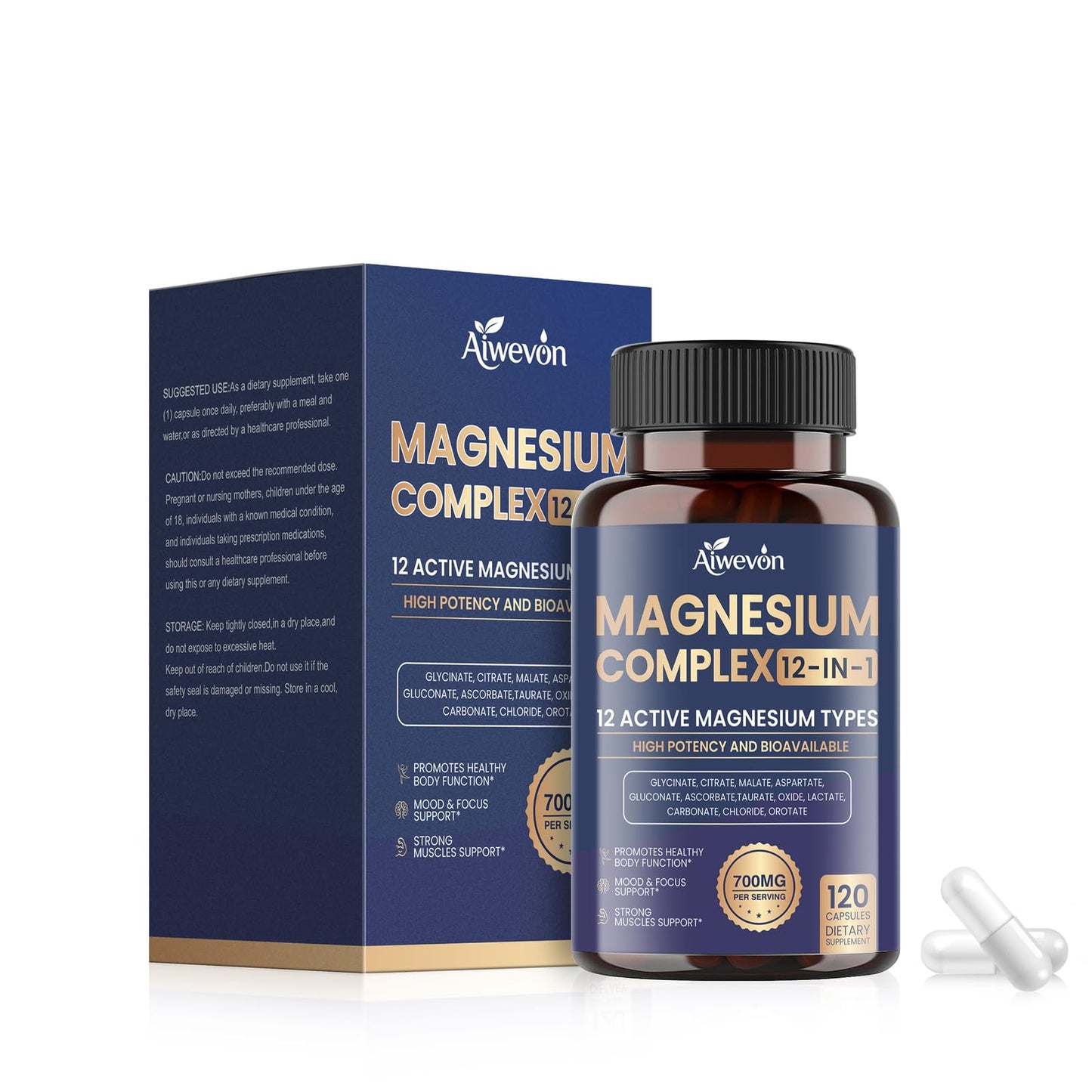 Magnesium Complex 700mg, 12 in 1 Magnesium Supplement with Glycinate, Citrate, Malate, Oxide, Taurate & Orotate, High Absorption Magnesium for Sleep, Muscle, Nerve & Heart Support, Vegan, 120 Capsules - dailyvitalstore