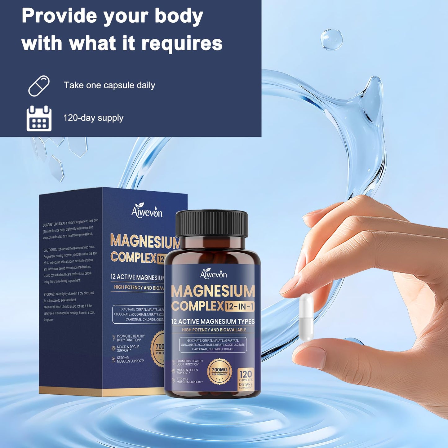 Magnesium Complex 700mg, 12 in 1 Magnesium Supplement with Glycinate, Citrate, Malate, Oxide, Taurate & Orotate, High Absorption Magnesium for Sleep, Muscle, Nerve & Heart Support, Vegan, 120 Capsules - dailyvitalstore