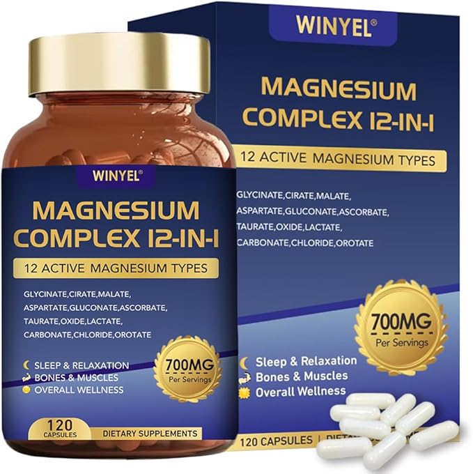 Magnesium Complex 700mg 12 in 1 Magnesium Supplement with Glycinate, Citrate, Malate | Sleep, Calm, Muscle Relaxation, Heart Health Support | Vegan 120 Capsules - dailyvitalstore