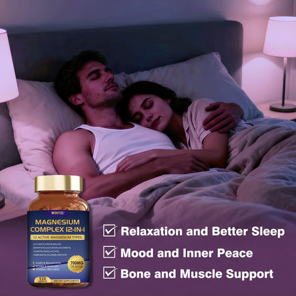Magnesium Complex 700mg 12 in 1 Magnesium Supplement with Glycinate, Citrate, Malate | Sleep, Calm, Muscle Relaxation, Heart Health Support | Vegan 120 Capsules - dailyvitalstore