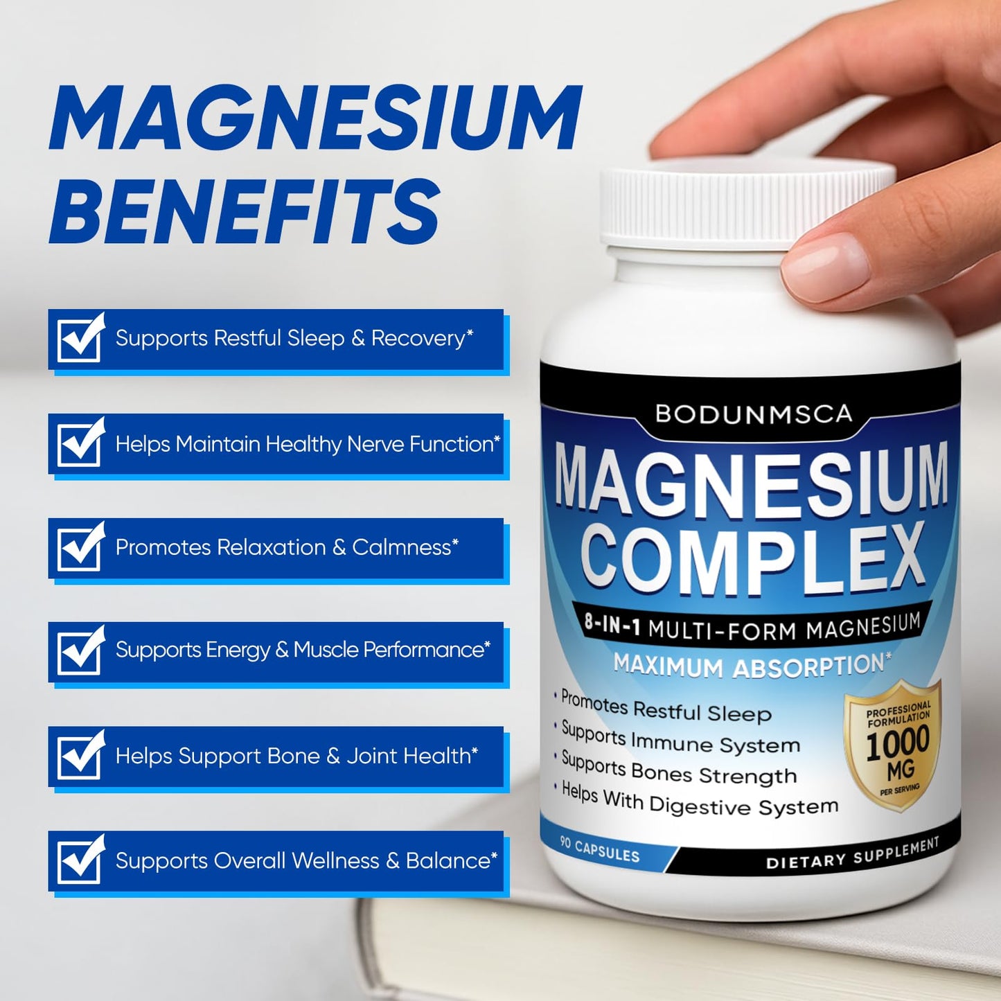 Magnesium Complex, 8 in 1, 1000mg-Glycinate, Citrate, Malate for Easy Absorption, Full Spectrum Magnesium Complex,Supports Relaxation, Sleep & Muscle Function, Magnesio Complex for Women, 180 Capsules - dailyvitalstore