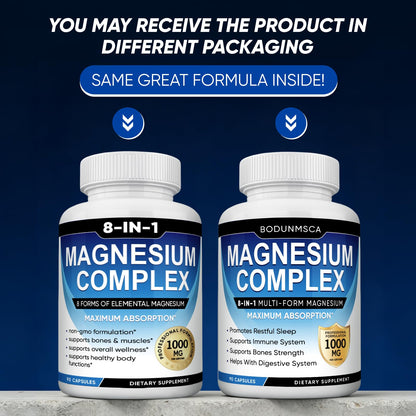 Magnesium Complex, 8 in 1, 1000mg-Glycinate, Citrate, Malate for Easy Absorption, Full Spectrum Magnesium Complex,Supports Relaxation, Sleep & Muscle Function, Magnesio Complex for Women, 180 Capsules - dailyvitalstore