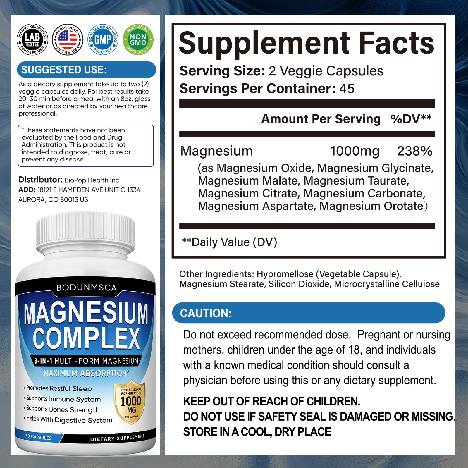 Magnesium Complex, 8 in 1, 1000mg-Glycinate, Citrate, Malate for Easy Absorption, Full Spectrum Magnesium Complex,Supports Relaxation, Sleep & Muscle Function, Magnesio Complex for Women, 180 Capsules - dailyvitalstore