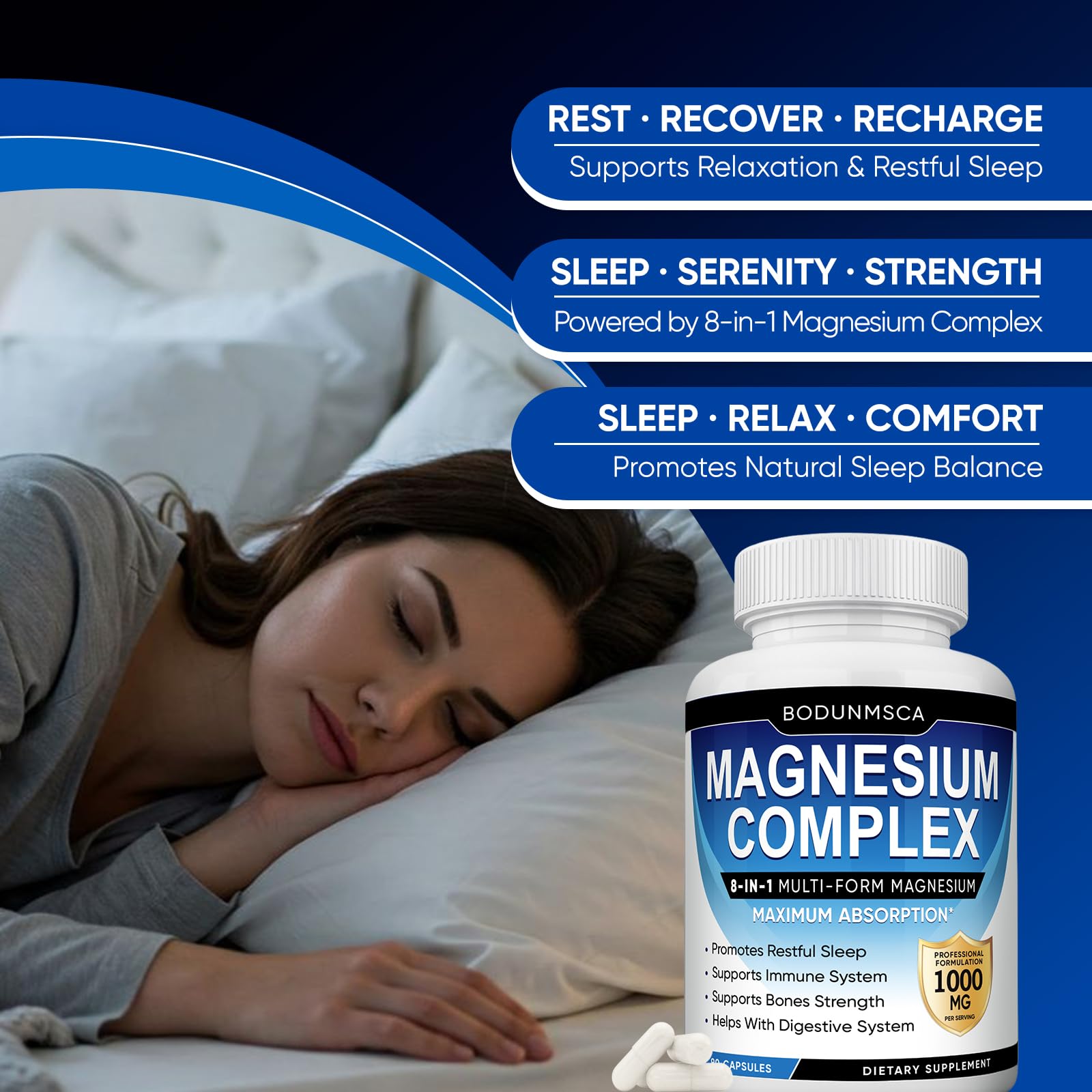 Magnesium Complex, 8 in 1, 1000mg-Glycinate, Citrate, Malate for Easy Absorption, Full Spectrum Magnesium Complex,Supports Relaxation, Sleep & Muscle Function, Magnesio Complex for Women, 180 Capsules - dailyvitalstore