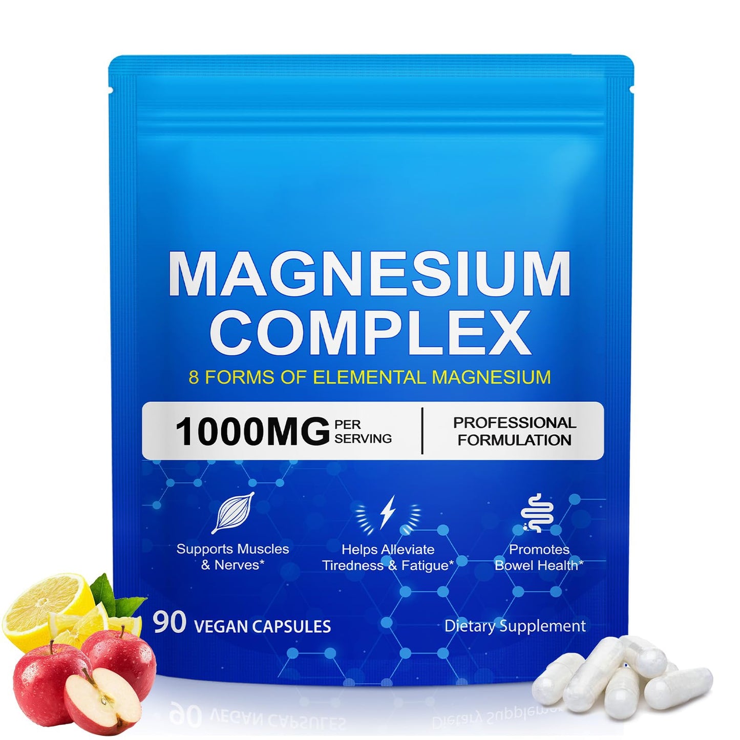 Magnesium Complex 8-in-1 High Potency with 8 Essential Forms, Vegan Capsules for Muscle, Nerve & Bowel Support, Relief Fatigue & Improve Sleep (90 Capsules) - dailyvitalstore
