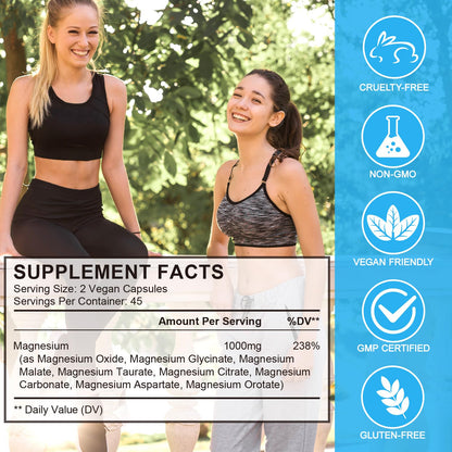 Magnesium Complex 8-in-1 High Potency with 8 Essential Forms, Vegan Capsules for Muscle, Nerve & Bowel Support, Relief Fatigue & Improve Sleep (90 Capsules) - dailyvitalstore