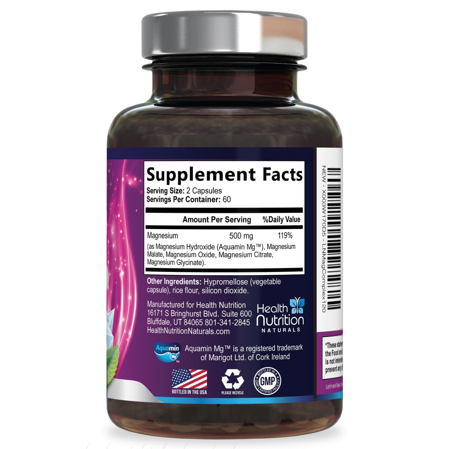 Magnesium Complex Capsules - 500mg per Serving Magnesium - High Absorption Chelated Mineral Supplement - with Oxide, Glycinate, Malate, Citrate for Muscle Bone and Heart Health Support - 120 Capsules - dailyvitalstore