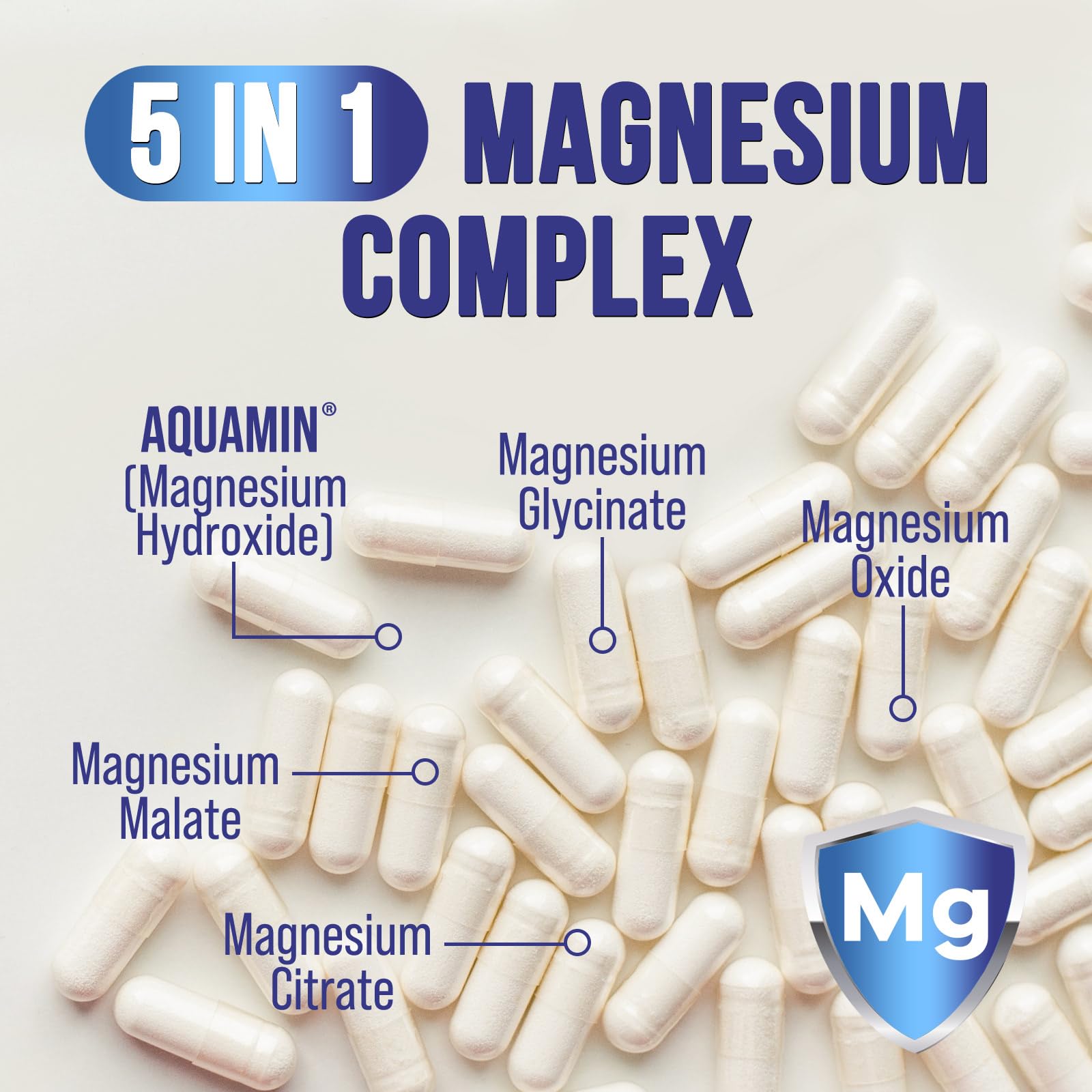 Magnesium Complex Capsules - 500mg per Serving Magnesium - High Absorption Chelated Mineral Supplement - with Oxide, Glycinate, Malate, Citrate for Muscle Bone and Heart Health Support - 120 Capsules - dailyvitalstore