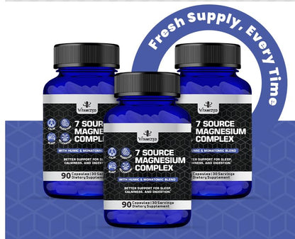Magnesium Complex for Sleep, Relaxation, Digestion & Calm – Magnesium Glycinate, Citrate, Bisglycinate, Carbonate, Malate, Orotate, Taurate, + Humic/Fulvic for High Absorption - 90 ct. - dailyvitalstore