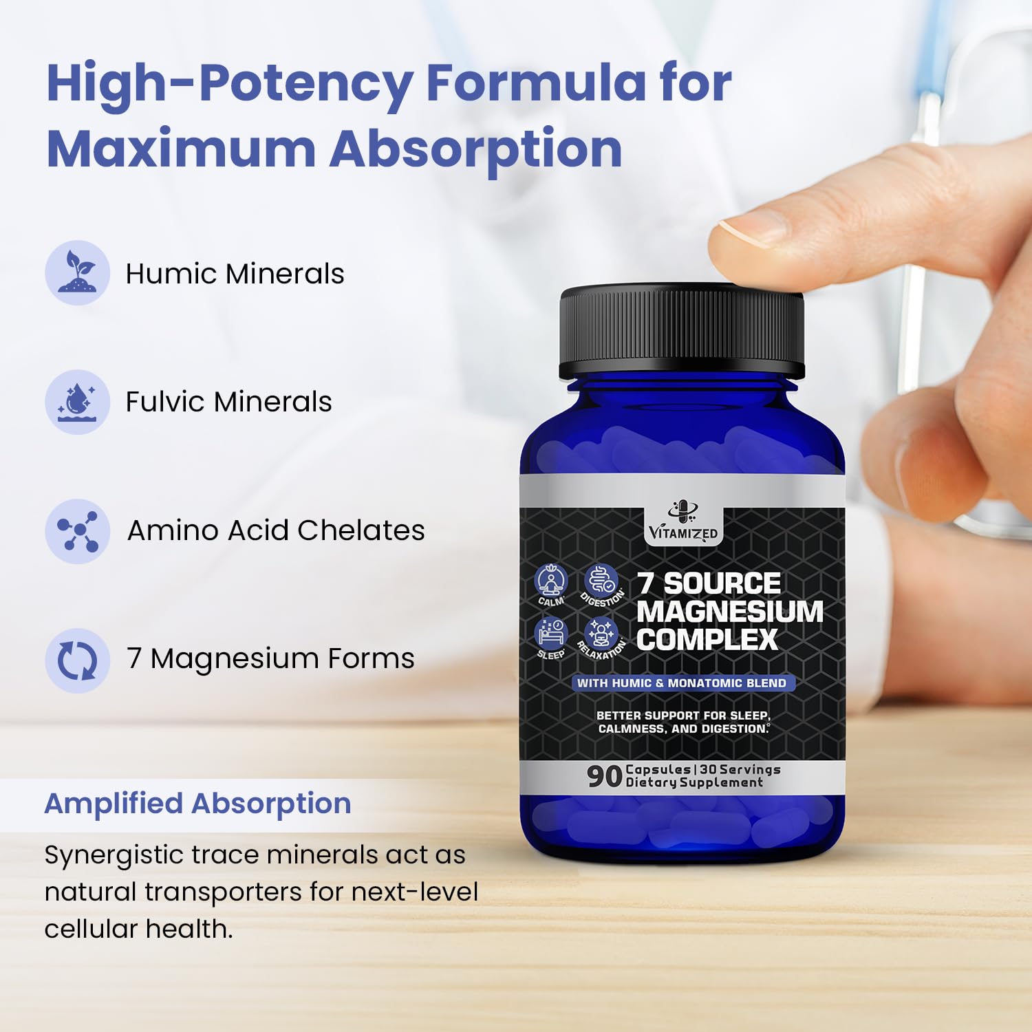 Magnesium Complex for Sleep, Relaxation, Digestion & Calm – Magnesium Glycinate, Citrate, Bisglycinate, Carbonate, Malate, Orotate, Taurate, + Humic/Fulvic for High Absorption - 90 ct. - dailyvitalstore