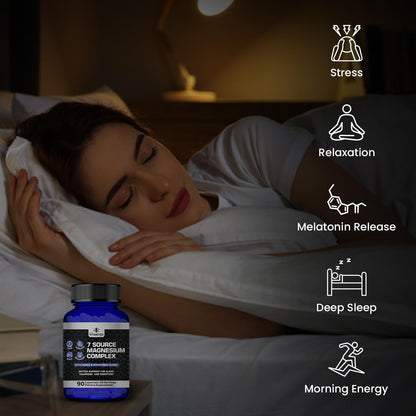 Magnesium Complex for Sleep, Relaxation, Digestion & Calm – Magnesium Glycinate, Citrate, Bisglycinate, Carbonate, Malate, Orotate, Taurate, + Humic/Fulvic for High Absorption - 90 ct. - dailyvitalstore