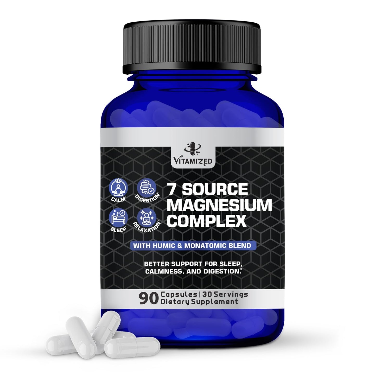 Magnesium Complex for Sleep, Relaxation, Digestion & Calm – Magnesium Glycinate, Citrate, Bisglycinate, Carbonate, Malate, Orotate, Taurate, + Humic/Fulvic for High Absorption - 90 ct. - dailyvitalstore