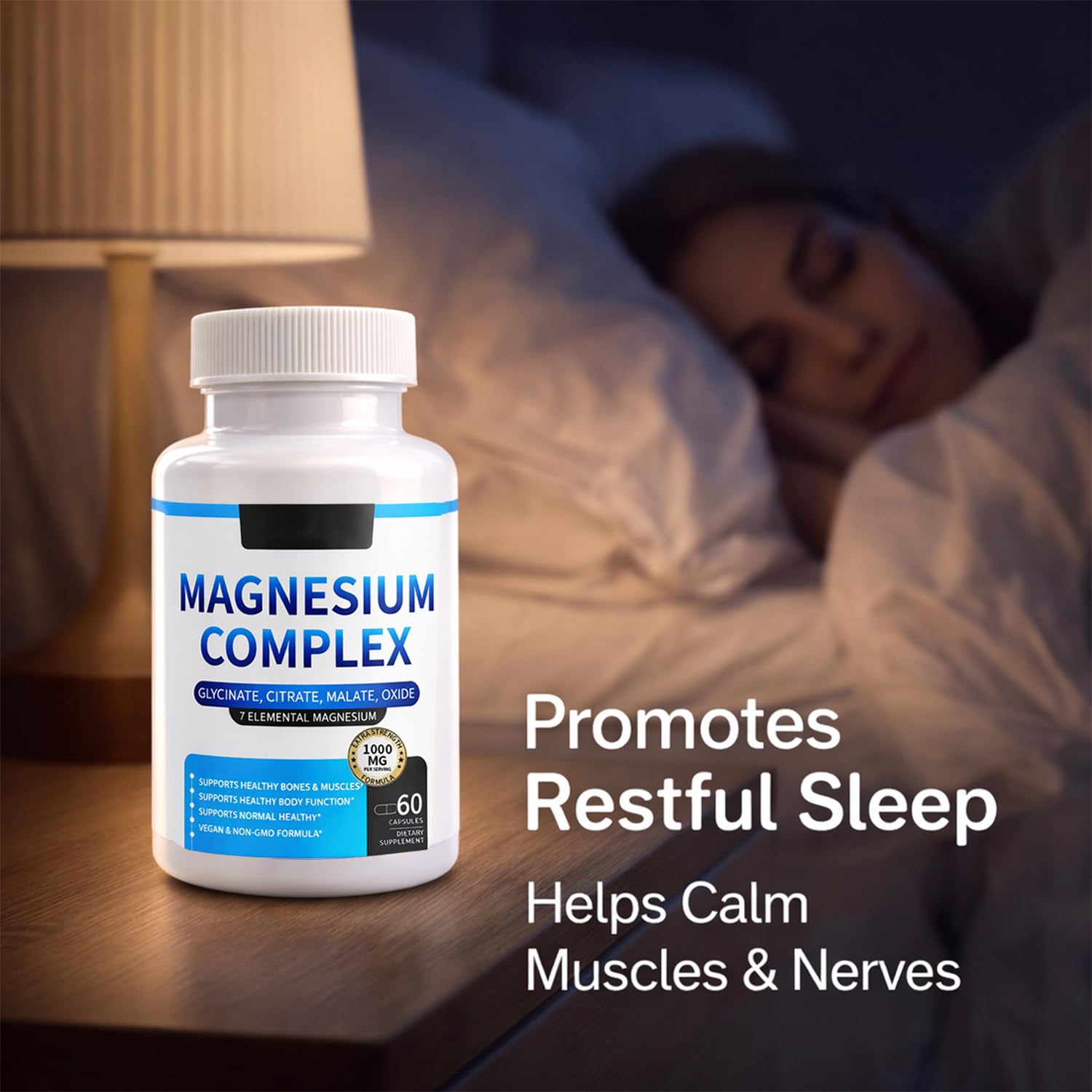 Magnesium Complex for Women & Men 1000mg — 7-in-1 Magnesium (Glycinate, Citrate & Malate) for Sleep Support, Stress Relief, Muscle Recovery — Vegan, 60 Capsules - dailyvitalstore