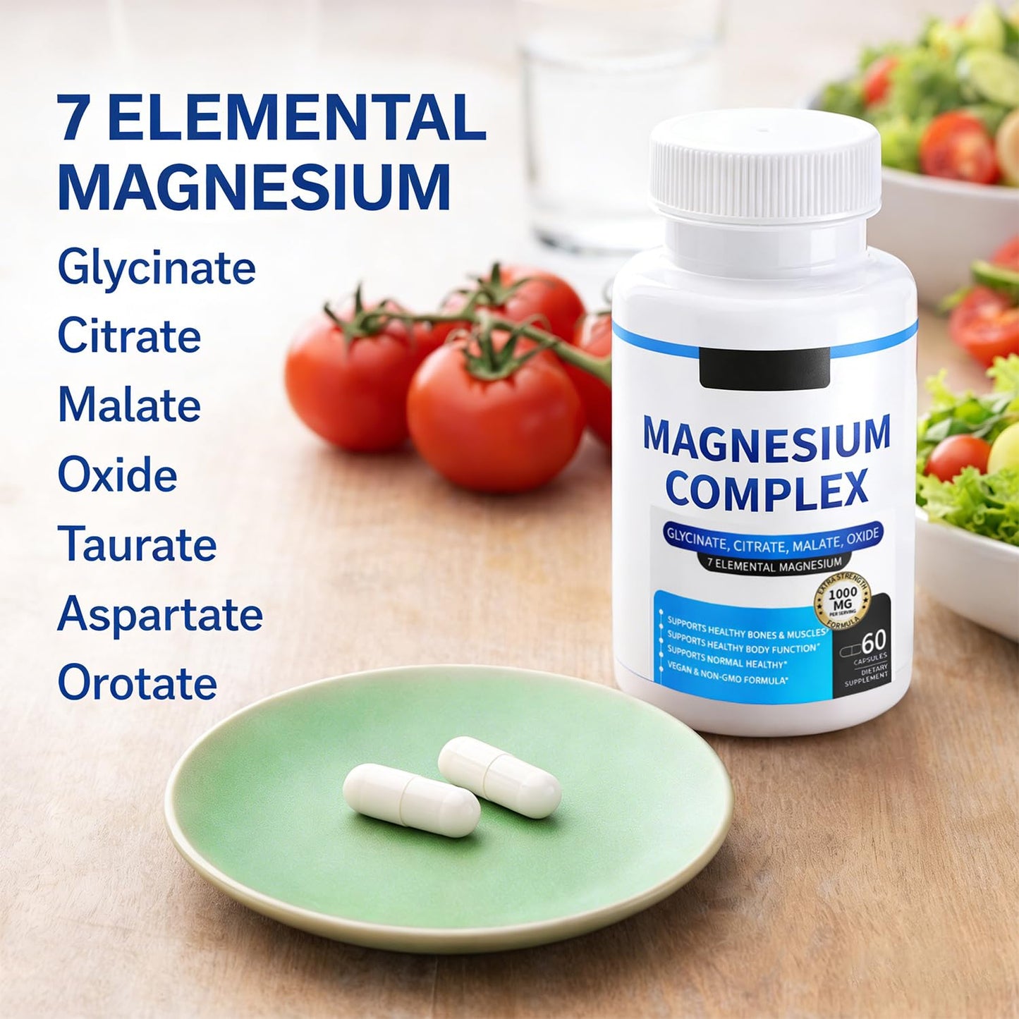 Magnesium Complex for Women & Men 1000mg — 7-in-1 Magnesium (Glycinate, Citrate & Malate) for Sleep Support, Stress Relief, Muscle Recovery — Vegan, 60 Capsules - dailyvitalstore