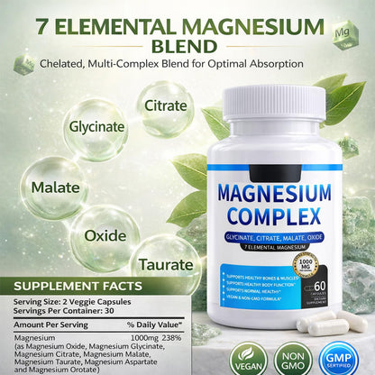 Magnesium Complex for Women & Men 1000mg — 7-in-1 Magnesium (Glycinate, Citrate & Malate) for Sleep Support, Stress Relief, Muscle Recovery — Vegan, 60 Capsules - dailyvitalstore