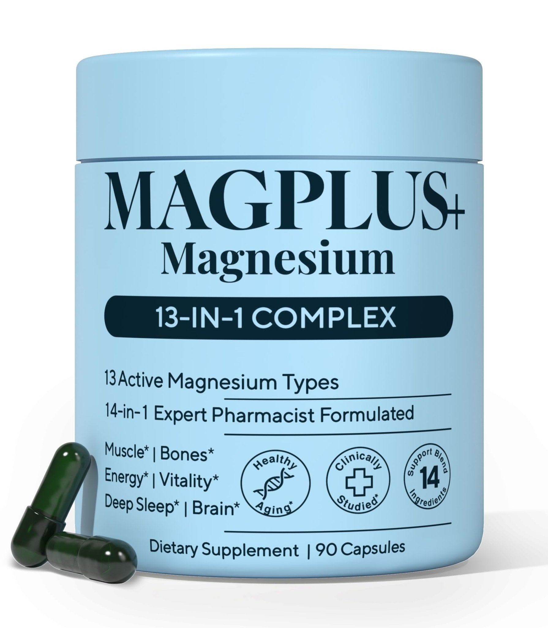 Magnesium Complex for Women & Men, 1000mg – MAGPLUS+ 13-in-1 Advanced Liposomal Ultra Formula – Glycinate, L-Threonate & Triple Magnesium Blend – Brain, Memory & Deep Sleep – 90 Capsules - dailyvitalstore