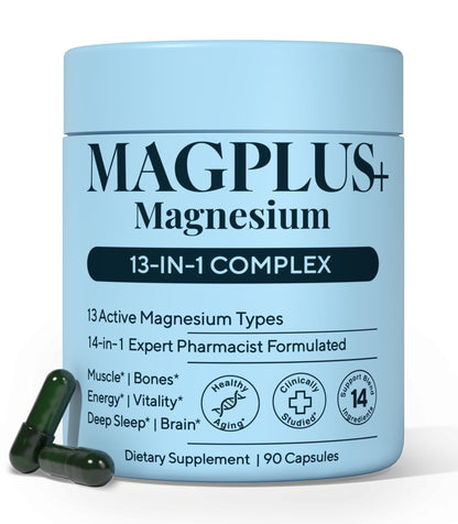 Magnesium Complex for Women & Men, 1000mg – MAGPLUS+ 13-in-1 Advanced Liposomal Ultra Formula – Glycinate, L-Threonate & Triple Magnesium Blend – Brain, Memory & Deep Sleep – 90 Capsules - dailyvitalstore
