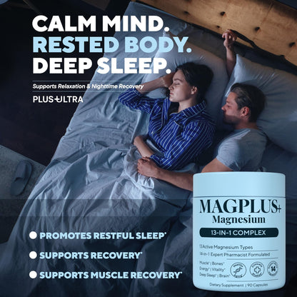 Magnesium Complex for Women & Men, 1000mg – MAGPLUS+ 13-in-1 Advanced Liposomal Ultra Formula – Glycinate, L-Threonate & Triple Magnesium Blend – Brain, Memory & Deep Sleep – 90 Capsules - dailyvitalstore